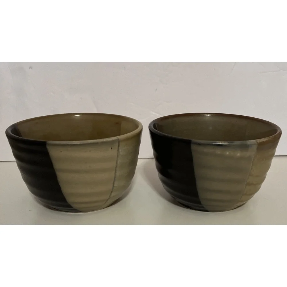 Set of 2 Sango 5022‎ Gold Dust Black Stoneware Ice Cream Bowls 5